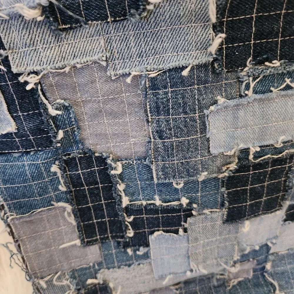 Denim Canvas Patchwork Crossbody Shoulder Bag Y2K Upcycle Bucket Boho Hippie‎ - Picture 9 of 14